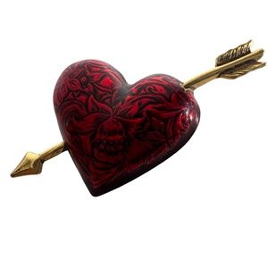Vintage 80s Avon Hearts Afire Enamel Heart Cupid Brooch